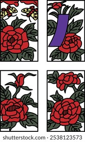 Junho conjunto de ícone hanafuda simples cor