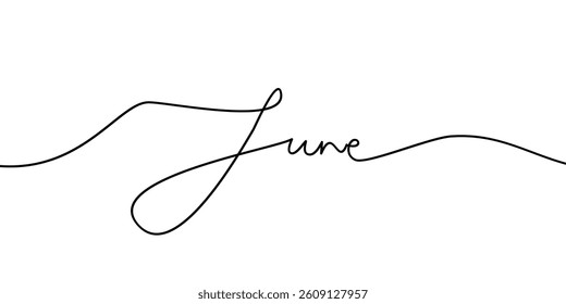 June continuous line word. Month of the year. minimal word handwritten inscription. simple Hand drawn lettering. Calligraphy. One line drawing of word. Vector illustration