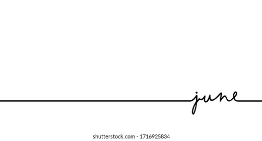 June - continuous one black line with word. Minimalistic drawing of phrase illustration