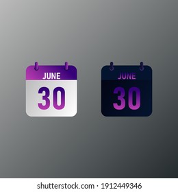 June daily calendar icon in flat design style. Vector illustration in light and dark design. 