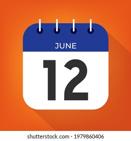 June day 12. Number twelve on a white paper with blue color border on a orange background vector.