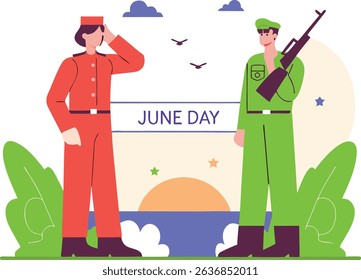 June day celebration military and civilian saluting