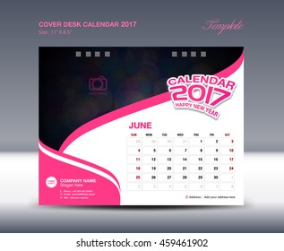JUNE Desk Calendar 2017 Template flyer design vector