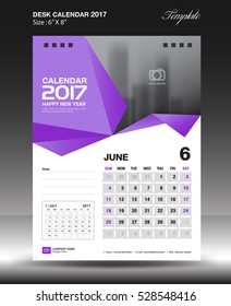 June Desk calendar 2017 year Size 6x8 inch vertical, business flyer vecter, purple background