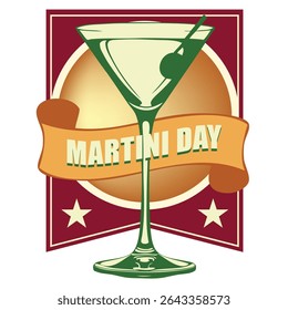 дabel for June event National Martini Day, vector illustration