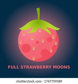 June full Moon Vector Illustration. Strawberry Moon Illustration
