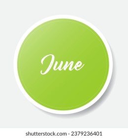 Etiqueta redonda verde de junio sobre fondo blanco, ilustración vectorial
