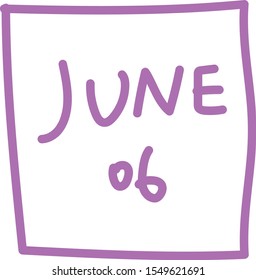 June hand drawn lettering. Seasonal Brush Calligraphy Greeting Card or Banner Template. Vector Illustration.