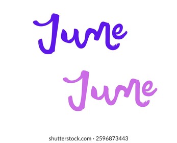 June. Handwritten month name on white background. Vector text element with black inscription. Modern brush calligraphy style 2025