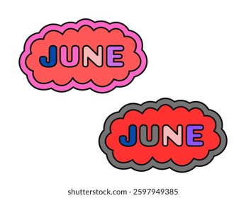 June. Handwritten month name on white background. Vector text element with black inscription. Modern brush calligraphy style 2025