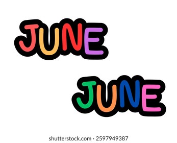 June. Handwritten month name on white background. Vector text element with black inscription. Modern brush calligraphy style 2025
