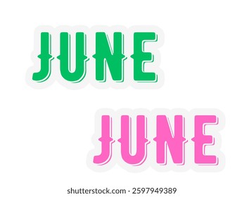 June. Handwritten month name on white background. Vector text element with black inscription. Modern brush calligraphy style 2025