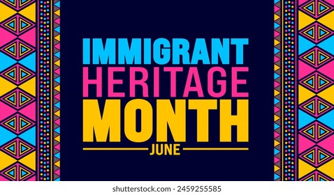 Junio es el Mes de la Herencia Inmigrante forma geométrica patrón de fondo de diseño Plantilla. Concepto de Festiva. se utiliza para la Plantilla de fondo, Anuncio, cartel, tarjeta y diseño de póster con inscripción de texto.