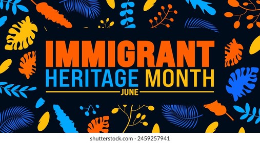 June ist Immigrant Heritage Month Blatt Muster Hintergrund Design Vorlage. Festliche Musik-Konzept. Verwenden Sie, um Hintergrund-, Banner-, Plakat-, Karten- und Poster-Design-Vorlage mit Textinschrift.