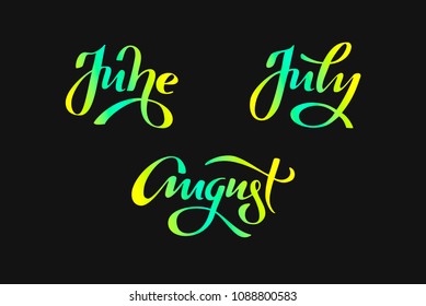 June July August Summer Months Handwritten Stock Vector (Royalty Free ...
