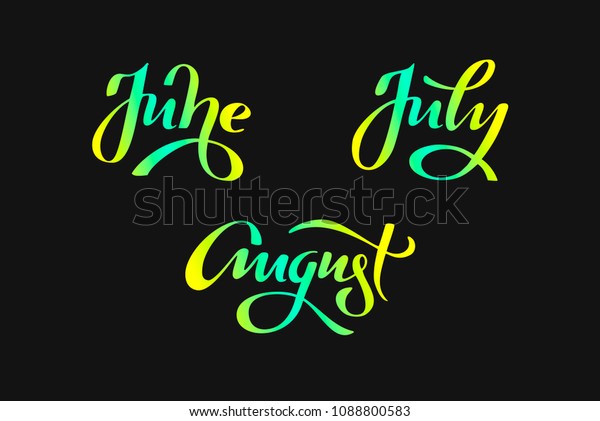 June July August Summer Months Handwritten Stock Vector (Royalty Free ...