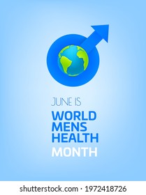 June Is Mens Health Month. Vector Concept With Blue Symbol And The Earth