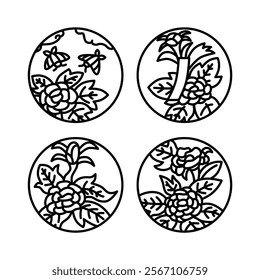June mini circular Hanafuda icon set