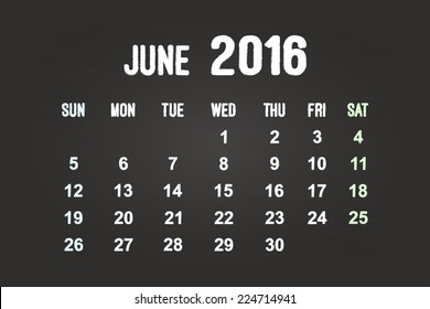 June Month 2016 Calendar On Blackboard