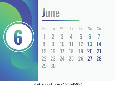 June month calendar 2020 concept banner. Cartoon illustration of June month calendar 2020 vector concept banner for web design