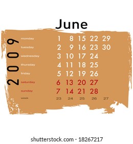 June month from grunge Calendar 2009 year. (See similar vectors in my profile)