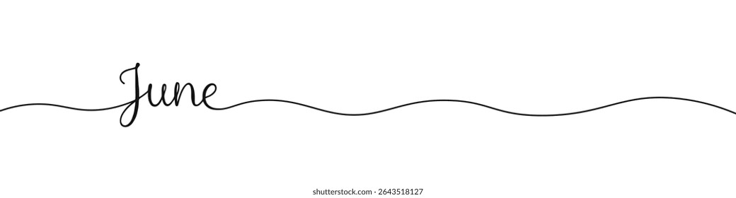 June month inscription continuous one line drawing with word. Minimalistic drawing of phrase illustration.