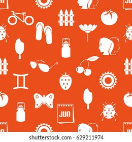 june month theme set of simple icons seamless pattern eps10