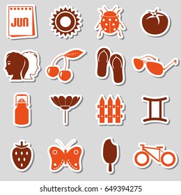 june month theme set of simple stickers eps10