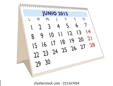 June month in a year 2015 calendar in spanish. Junio 2015