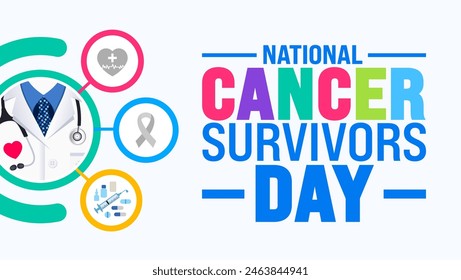 Junio es la Plantilla de fondo del Día Nacional de los Supervivientes de Cáncer. concepto de Festiva. se utiliza para la Plantilla de fondo, Anuncio, cartel, tarjeta y diseño de póster con inscripción de texto y color estándar. Vector