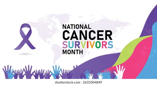 June is National Cancer survivors month . Vector template Design for banner, greeting card, poster, prints, social media post ,flyer , T shirt with background.