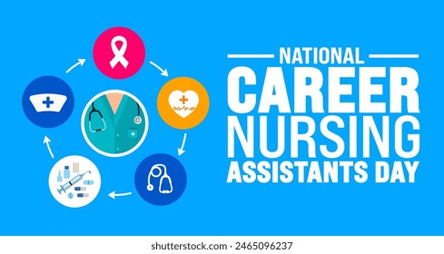 June is National career nursing assistants day background template. Holiday concept. use to background, banner, placard, card, and poster design template with text inscription and standard color.