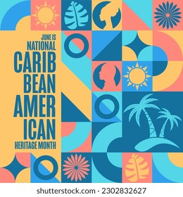 June is National Caribbean American Heritage Month. Holiday concept. Template for background, banner, card, poster with text inscription. Vector EPS10 illustration