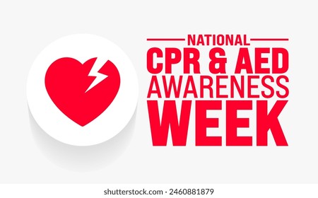 June is National CPR and AED Awareness Week background template. Holiday concept. use to background, banner, placard, card, and poster design template with text inscription and standard color. vector 