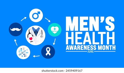 June ist die Hintergrund-Vorlage des National Men’s Health Awareness Month. Festliche Musik-Konzept. Verwenden Sie, um Hintergrund-, Banner-, Plakat-, Karten- und Poster-Design-Vorlage mit Textinschrift und Standardfarbe.