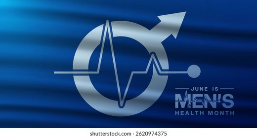 June Is National Mens Health Month. Flag, light and gender icon. Suitable for posters, banners, social media and more. Blue background.