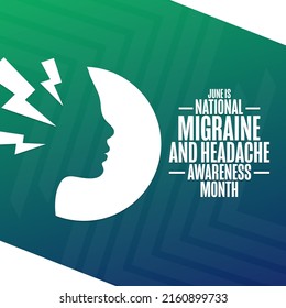 June is National Migraine and Headache Awareness Month. Holiday concept. Template for background, banner, card, poster with text inscription. Vector EPS10 illustration