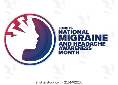 June is National Migraine and Headache Awareness Month. Holiday concept. Template for background, banner, card, poster with text inscription. Vector EPS10 illustration