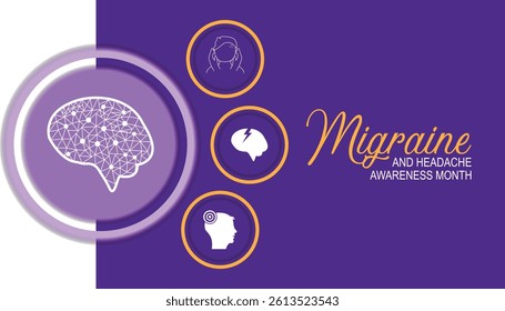 June is National Migraine and Headache Awareness Month. Vector template Design for banner, greeting card, poster, prints, social media post ,flyer , T shirt with background.