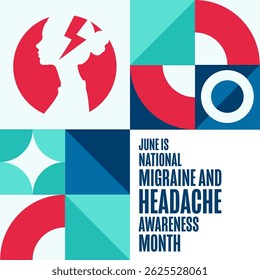 June is National Migraine and Headache Awareness Month. Holiday concept. Template for background, banner, card, poster with text. Vector EPS10 illustration