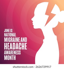 June is National Migraine and Headache Awareness Month. Holiday concept. Template for background, banner, card, poster with text. Vector EPS10 illustration