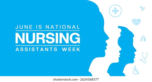 June is National Nursing Assistants Week. Great for posters, banners, social media and more. White background.