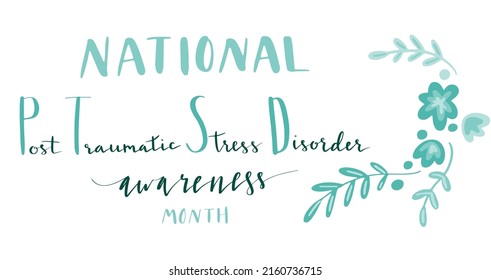 June National PTSD Awareness Month hand lettering vector illustration in script hand lettering vector illustration in script