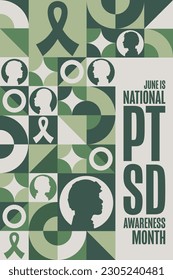 June is National PTSD Awareness Month. Holiday concept. Template for background, banner, card, poster with text inscription. Vector EPS10 illustration