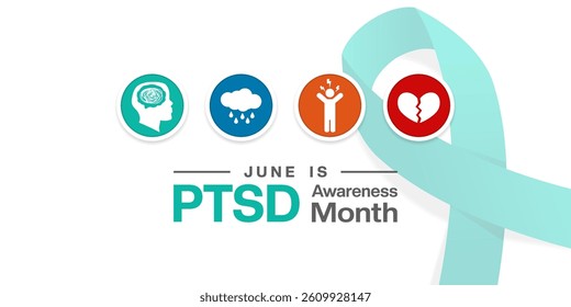 June is National Ptsd Awareness Month.  Great for posters, banners, social media and more. White background.