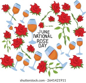 June is national rose day Vector illustration.
Good for banner, poster, greeting card, party card, invitation, template, advertising, campaign, and social media. 

