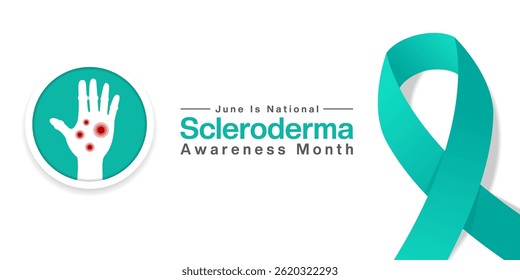 June Is National Scleroderma Awareness Month. Hand and ribbon. Suitable for posters, banners, social media and more. White background.