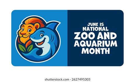 June is National Zoo and Aquarium Month. Vector illustration. Holiday banner, card, poster and background template