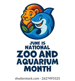 June is National Zoo and Aquarium Month. Vector illustration. Holiday banner, card, poster and background template