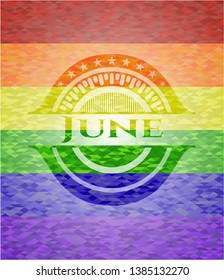 June on mosaic background with the colors of the LGBT flag